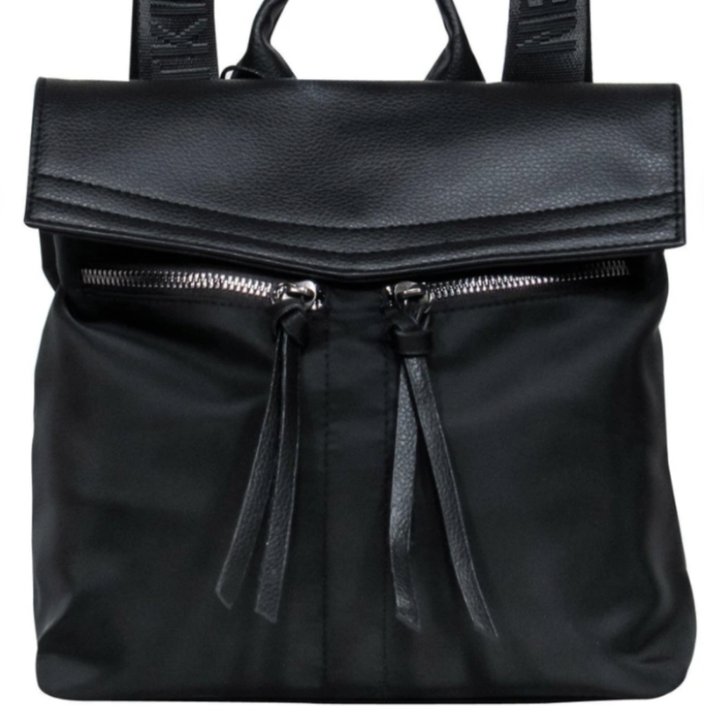 NWOT Botkier Small Black Nylon & Pebbled Leather Backpack W/ Logo Straps